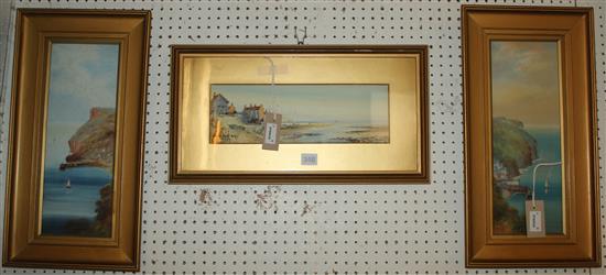 T. Sidney, watercolour, Robin Hood Bay, signed & a pair of West Country watercolour coastal scenes signed GM